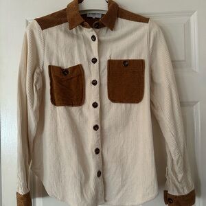 FRNCH Paris Tan Corduroy Button Down Top